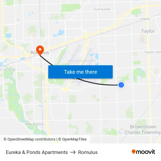 Eureka & Ponds Apartments to Romulus map