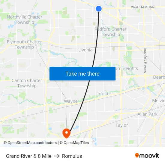 Grand River & 8 Mile to Romulus map