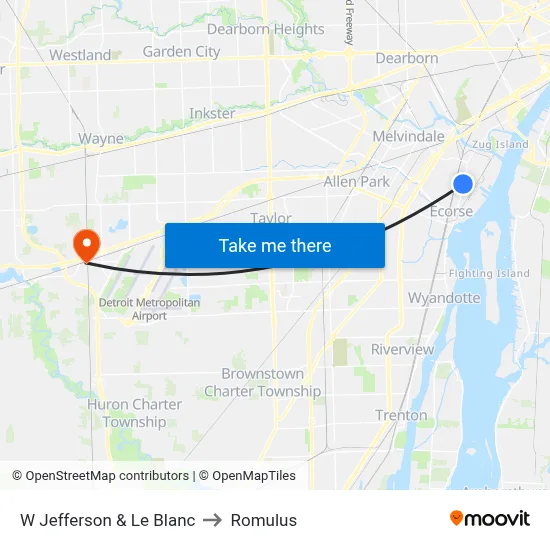 W Jefferson & Le Blanc to Romulus map