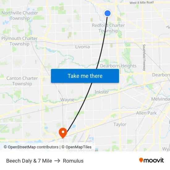 Beech Daly & 7 Mile to Romulus map