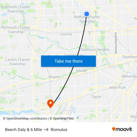 Beech Daly & 6 Mile to Romulus map