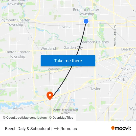 Beech Daly & Schoolcraft to Romulus map