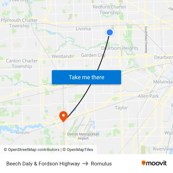 Beech Daly & Fordson Highway to Romulus map
