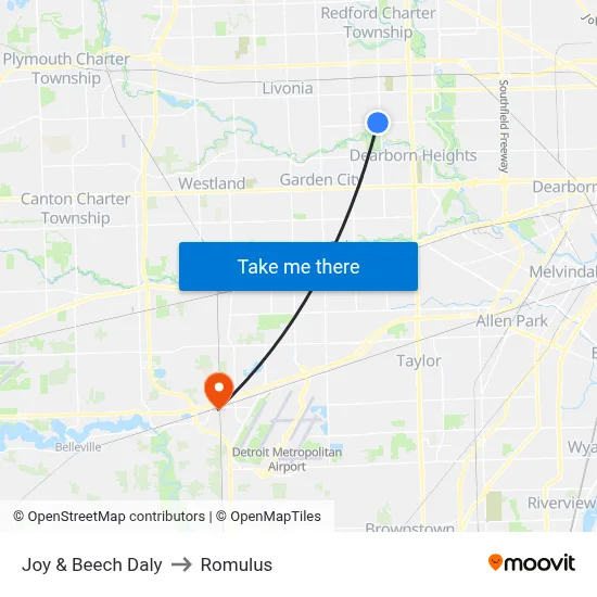 Joy & Beech Daly to Romulus map