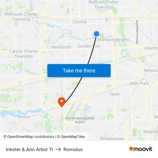 Inkster & Ann Arbor Tr to Romulus map