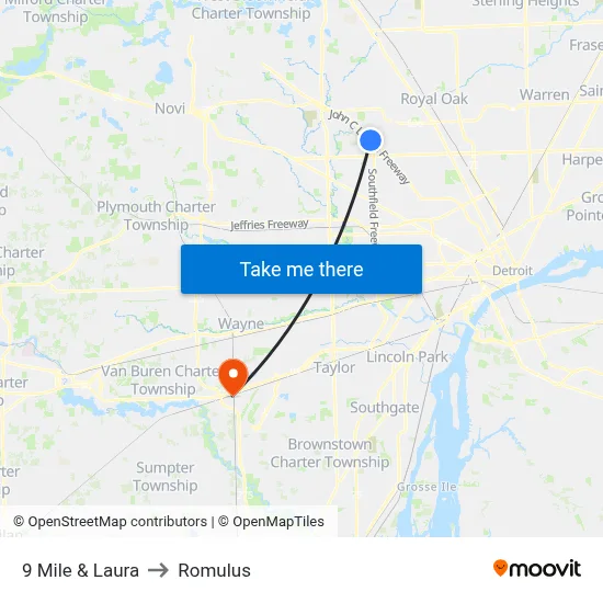 9 Mile & Laura to Romulus map