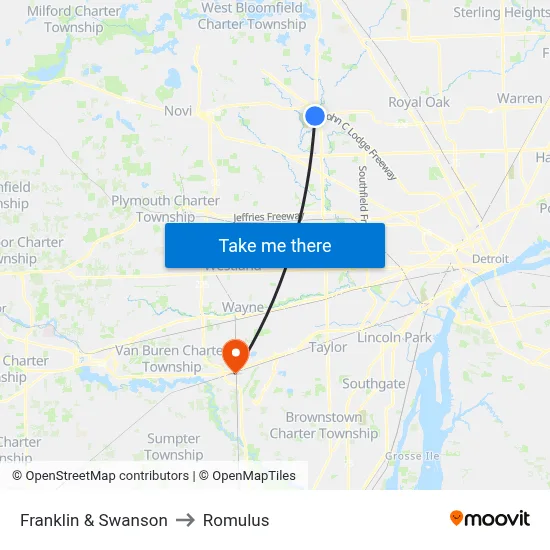 Franklin & Swanson to Romulus map