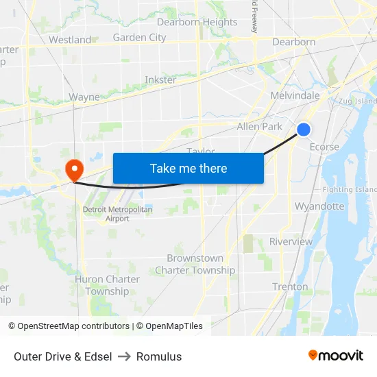 Outer Drive & Edsel to Romulus map