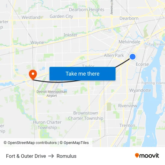 Fort & Outer Drive to Romulus map