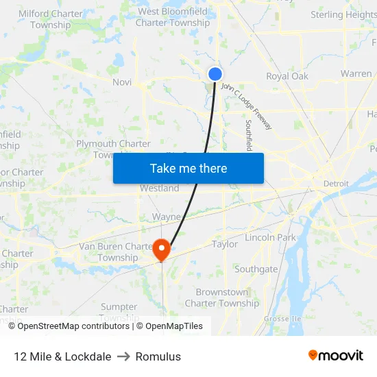 12 Mile & Lockdale to Romulus map