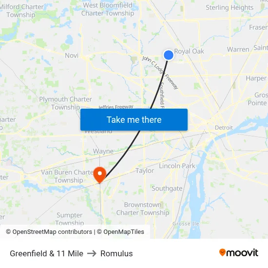 Greenfield & 11 Mile to Romulus map