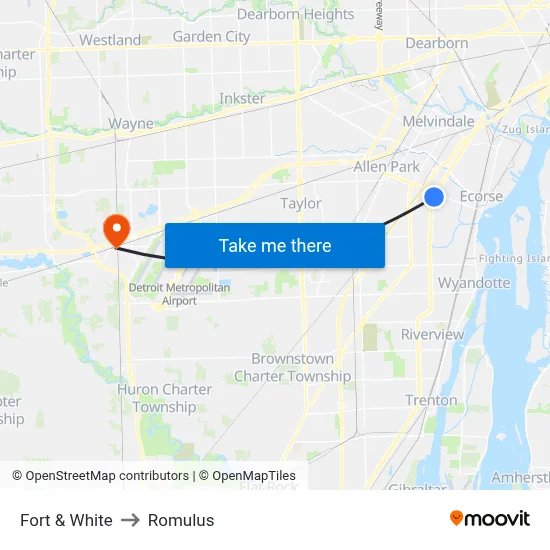 Fort & White to Romulus map