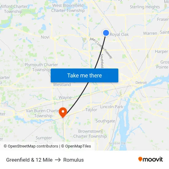 Greenfield & 12 Mile to Romulus map