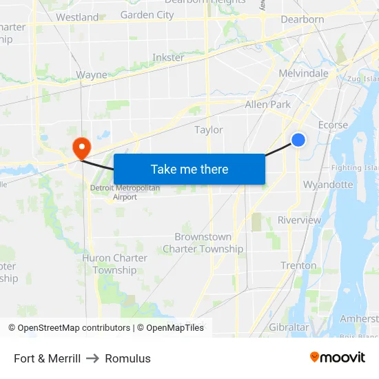 Fort & Merrill to Romulus map