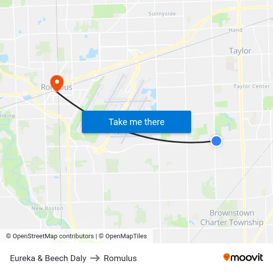 Eureka & Beech Daly to Romulus map