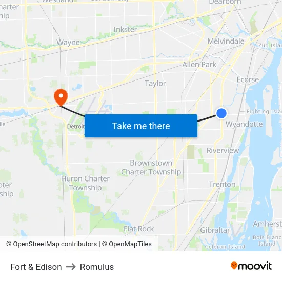 Fort & Edison to Romulus map