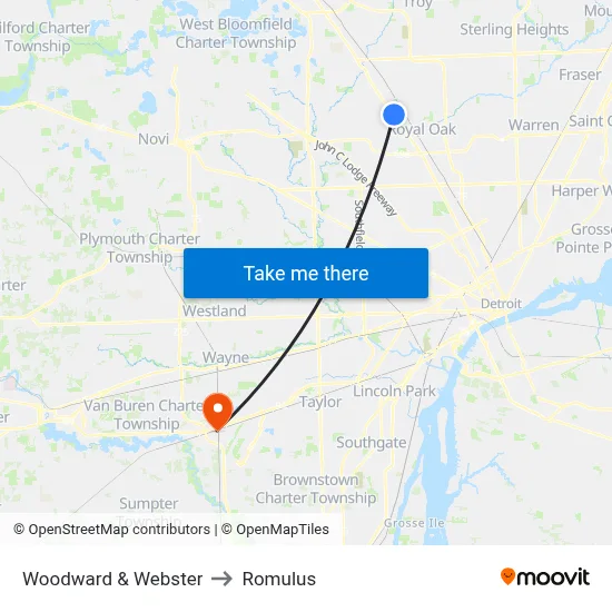 Woodward & Webster to Romulus map