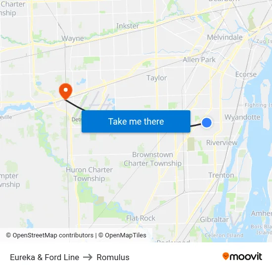 Eureka & Ford Line to Romulus map