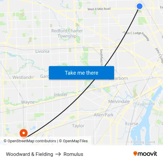 Woodward & Fielding to Romulus map