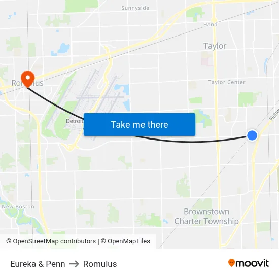Eureka & Penn to Romulus map