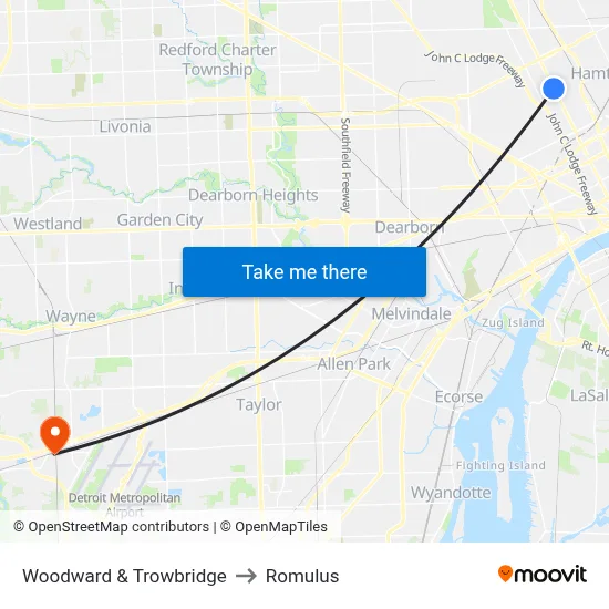 Woodward & Trowbridge to Romulus map
