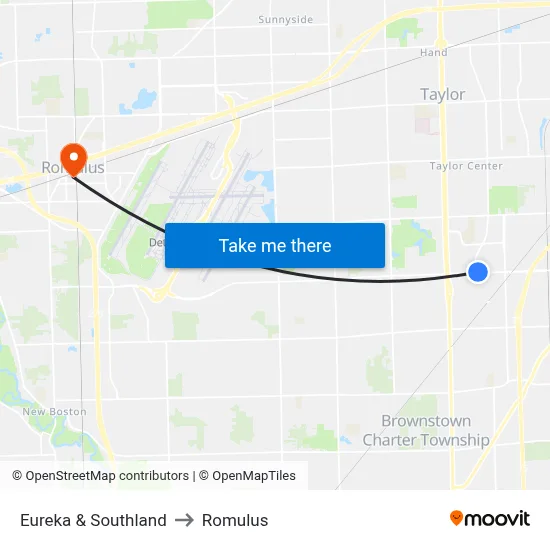 Eureka & Southland to Romulus map