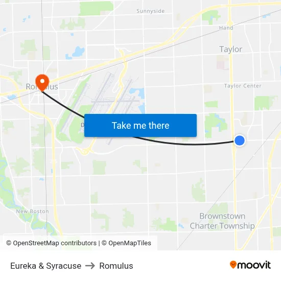 Eureka & Syracuse to Romulus map