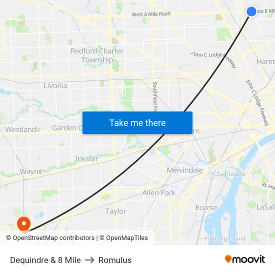 Dequindre & 8 Mile to Romulus map
