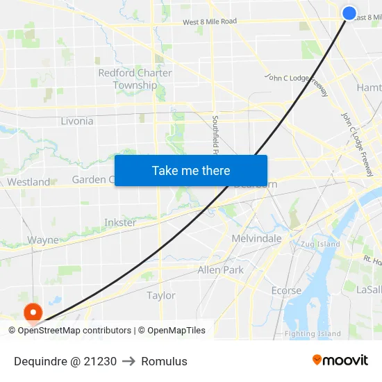 Dequindre @ 21230 to Romulus map