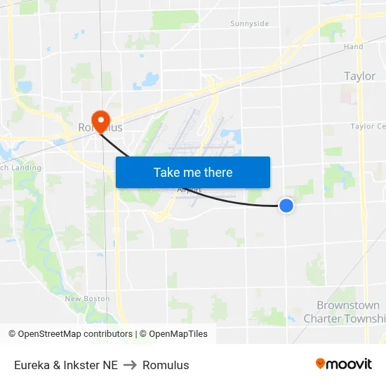 Eureka & Inkster NE to Romulus map