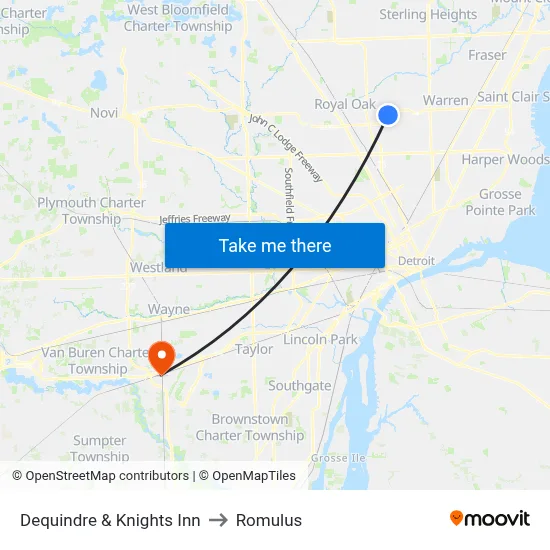 Dequindre & Knights Inn to Romulus map