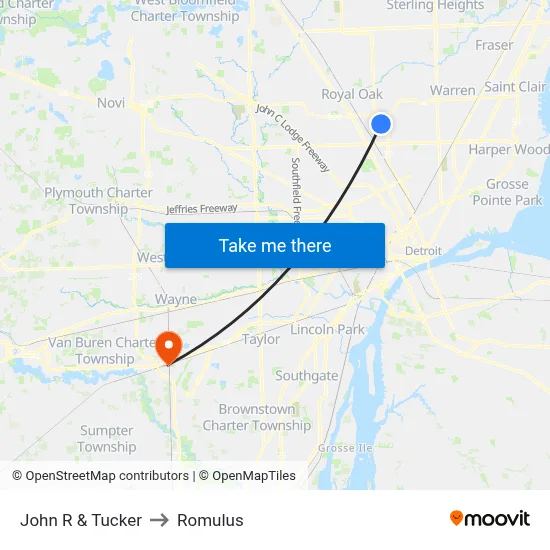 John R & Tucker to Romulus map