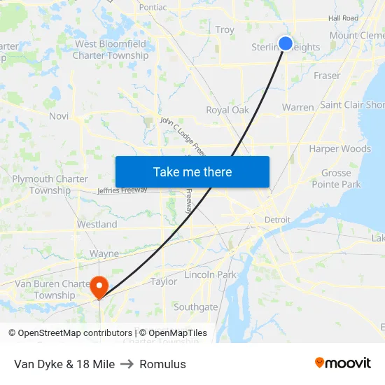 Van Dyke & 18 Mile to Romulus map