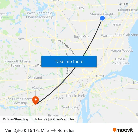 Van Dyke & 16 1/2 Mile to Romulus map