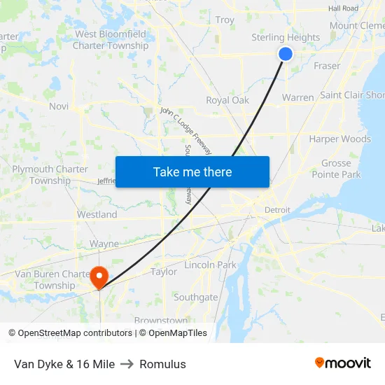 Van Dyke & 16 Mile to Romulus map