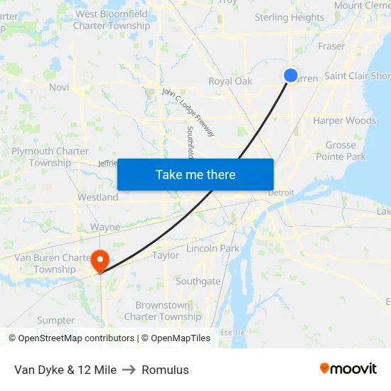 Van Dyke & 12 Mile to Romulus map