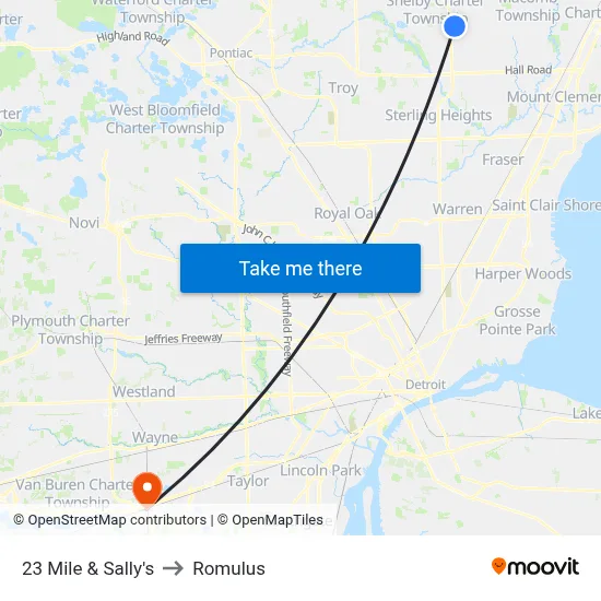 23 Mile & Sally's to Romulus map