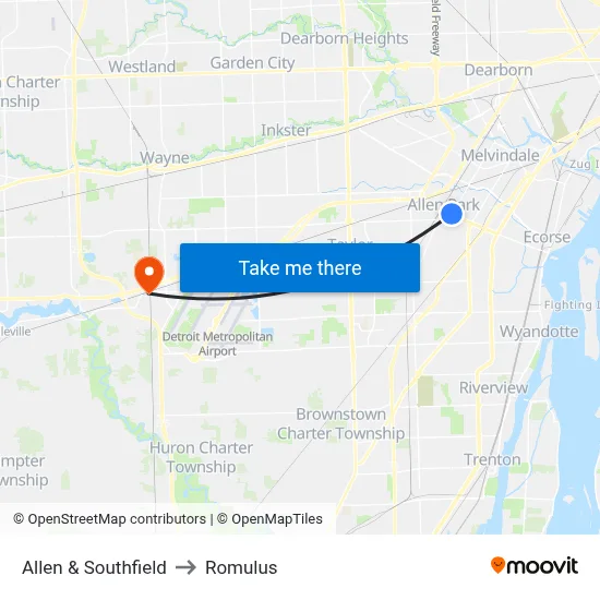 Allen & Southfield to Romulus map