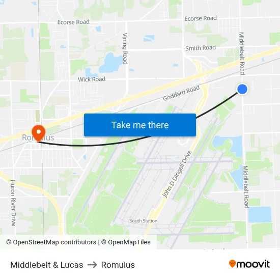 Middlebelt & Lucas to Romulus map