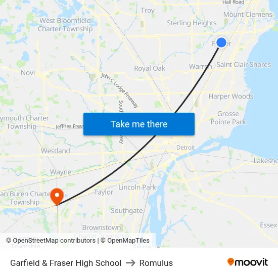 Garfield & Fraser High School to Romulus map