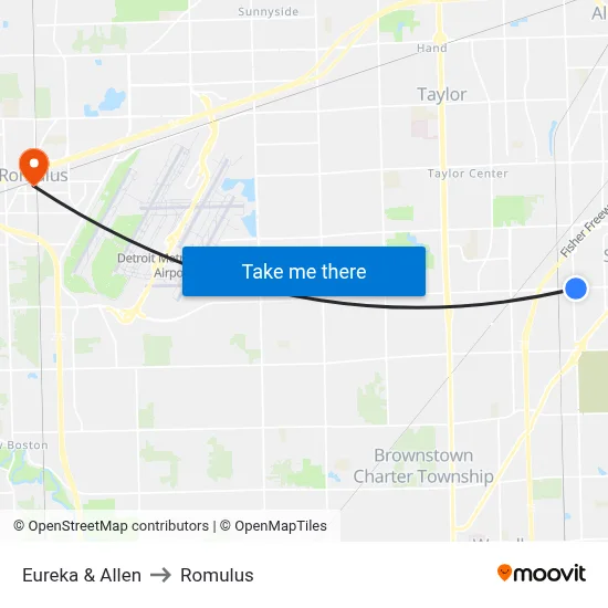 Eureka & Allen to Romulus map
