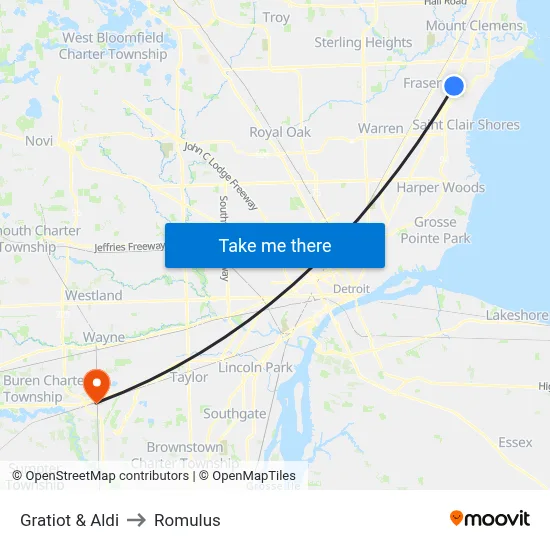 Gratiot & Aldi to Romulus map