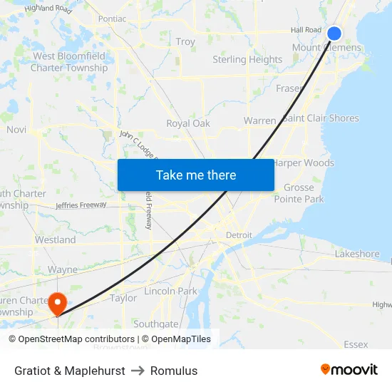 Gratiot & Maplehurst to Romulus map