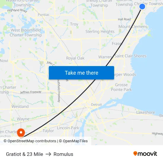 Gratiot & 23 Mile to Romulus map