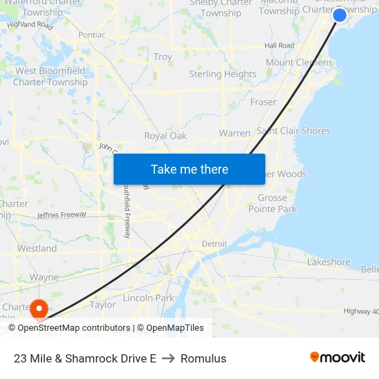 23 Mile & Shamrock Drive E to Romulus map