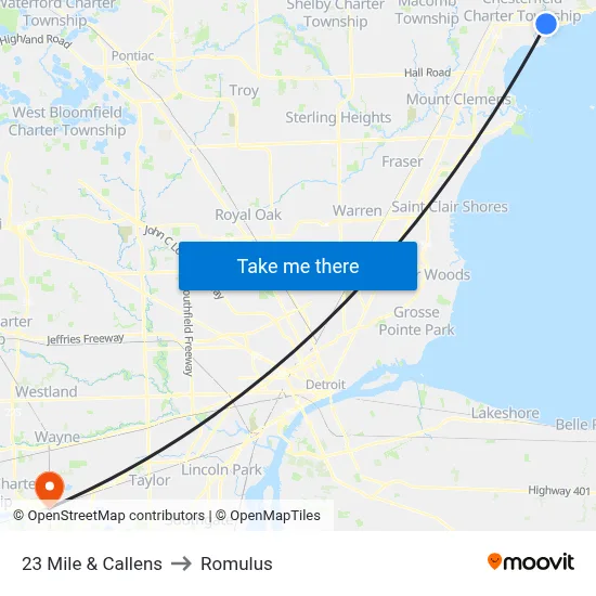 23 Mile & Callens to Romulus map