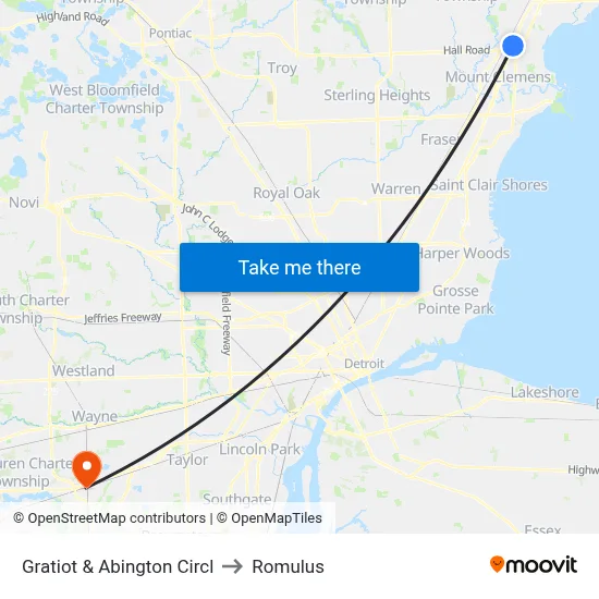 Gratiot & Abington Circl to Romulus map