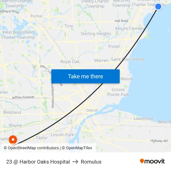 23 @ Harbor Oaks Hospital to Romulus map