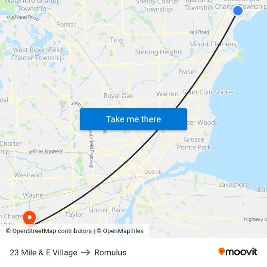 23 Mile & E Village to Romulus map