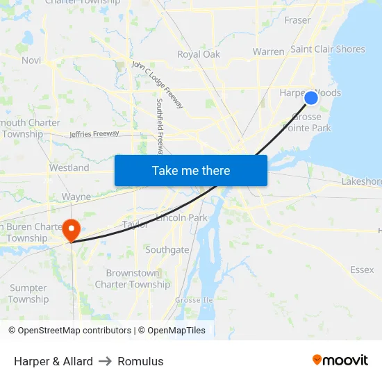 Harper & Allard to Romulus map